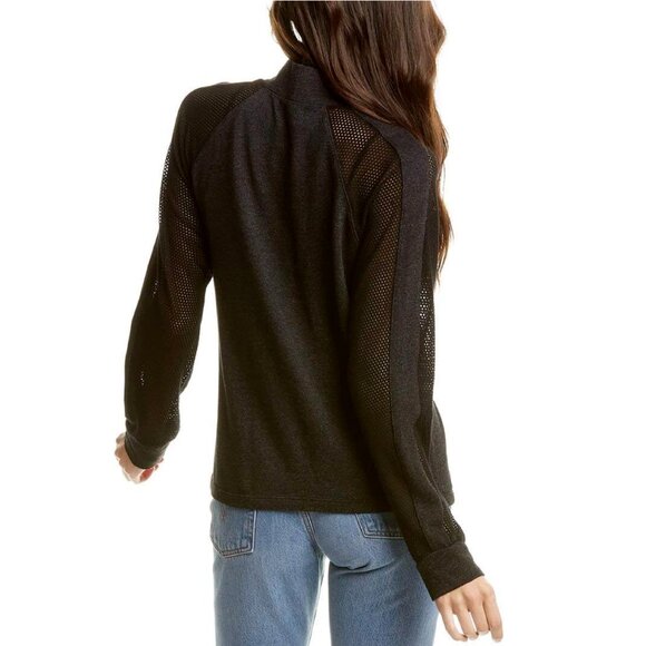 Monrow Mesh Sleeve Snap Button Sweatshirt Mixed Media Size S - Picture 2 of 9